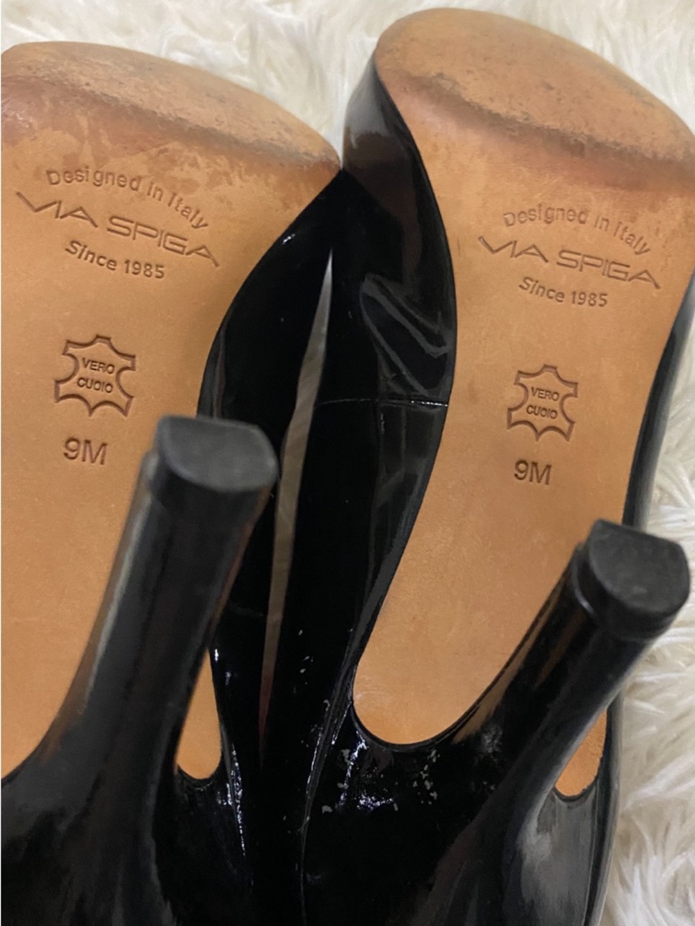 Via Spigo Black Patent Leather Peep Toe Pumps Heels 9M Italy - Picture 6 of 15